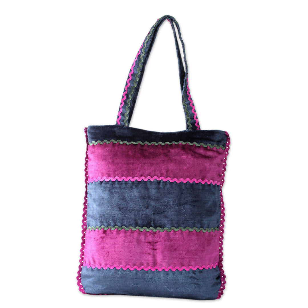 Velvet Applique Shoulder Bag with Embroidery and Sequins - Butterfly Garden