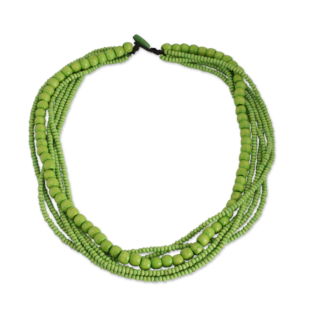 Long Multi Strand Bright Green Beaded Wood Necklace - Oasis Dance