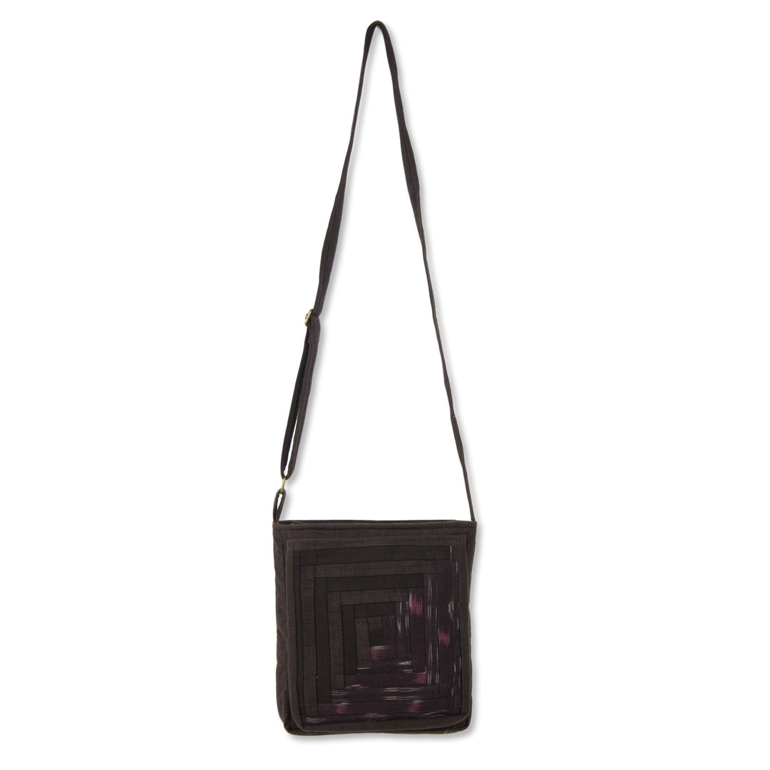 Cotton Thai Applique Dark Brown Shoulder Bag with 3 Pockets - Dark Brown Siam