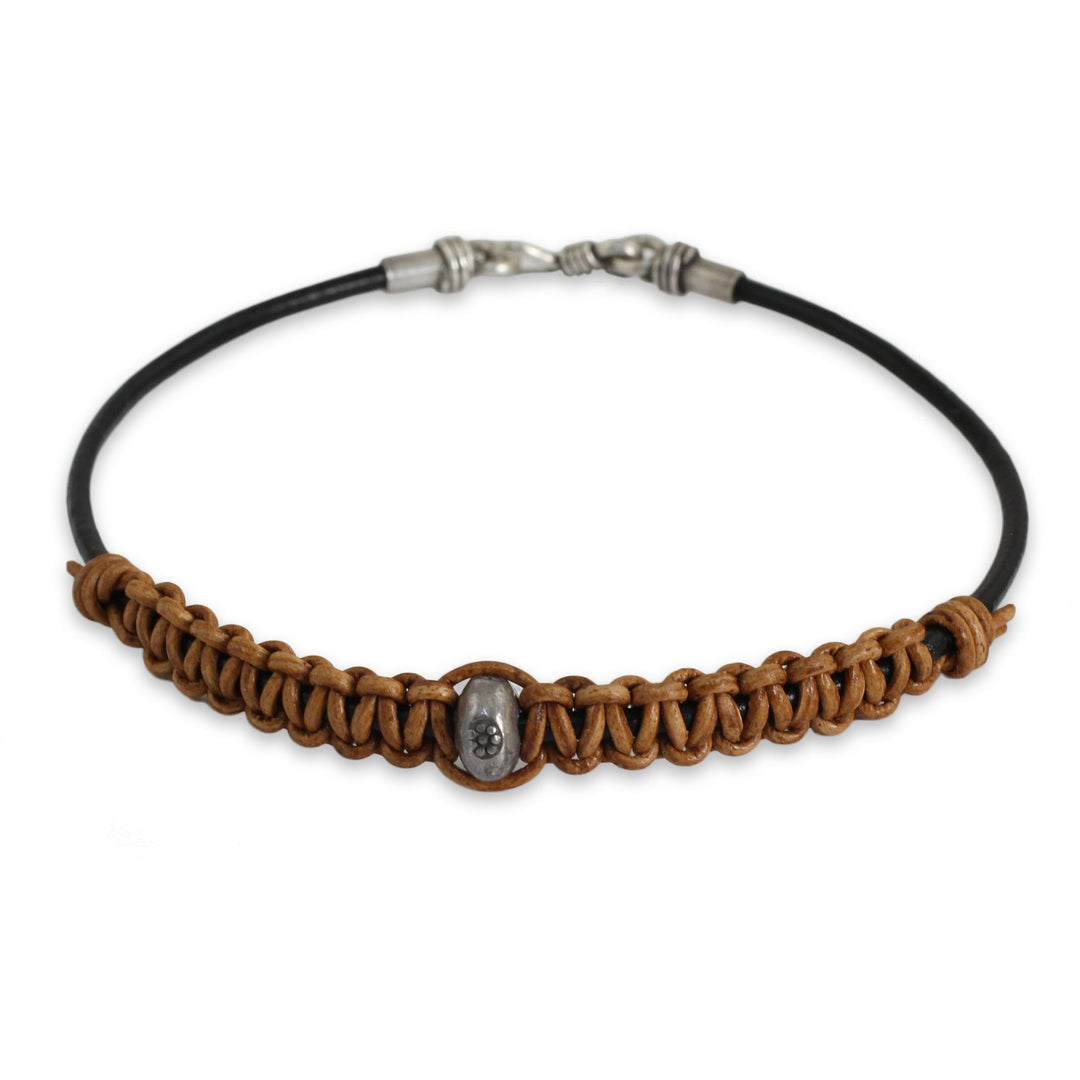 Men's Brown Leather Bracelet Crafted by Hand with Silver - Tribal Paths