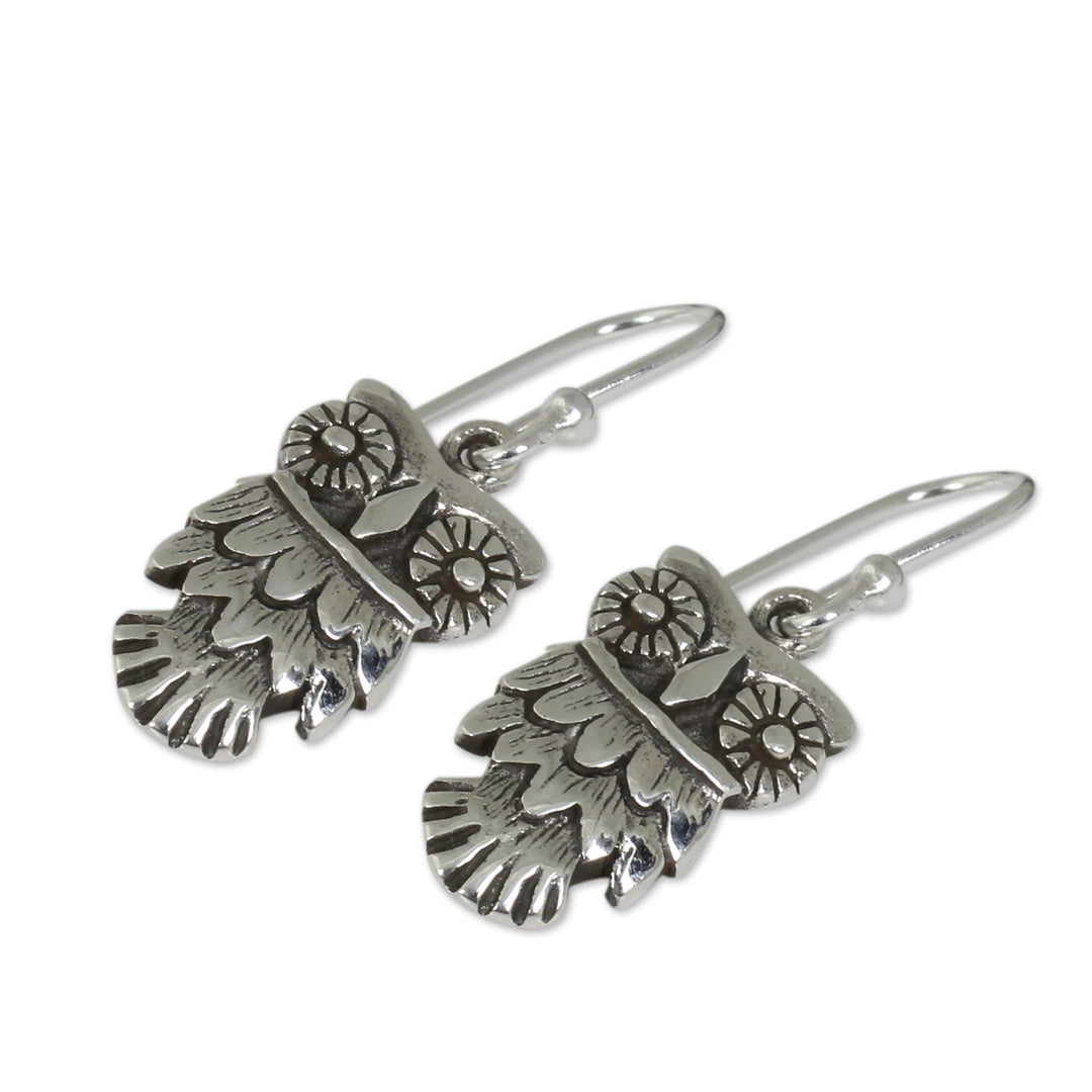 Hand Crafted Owl Dangle Earrings in Sterling Silver 925 - Owl Love