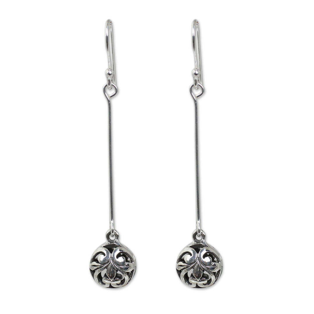 Silver Dangle Earrings Featuring Round Filigree Balls - Filigree Charm
