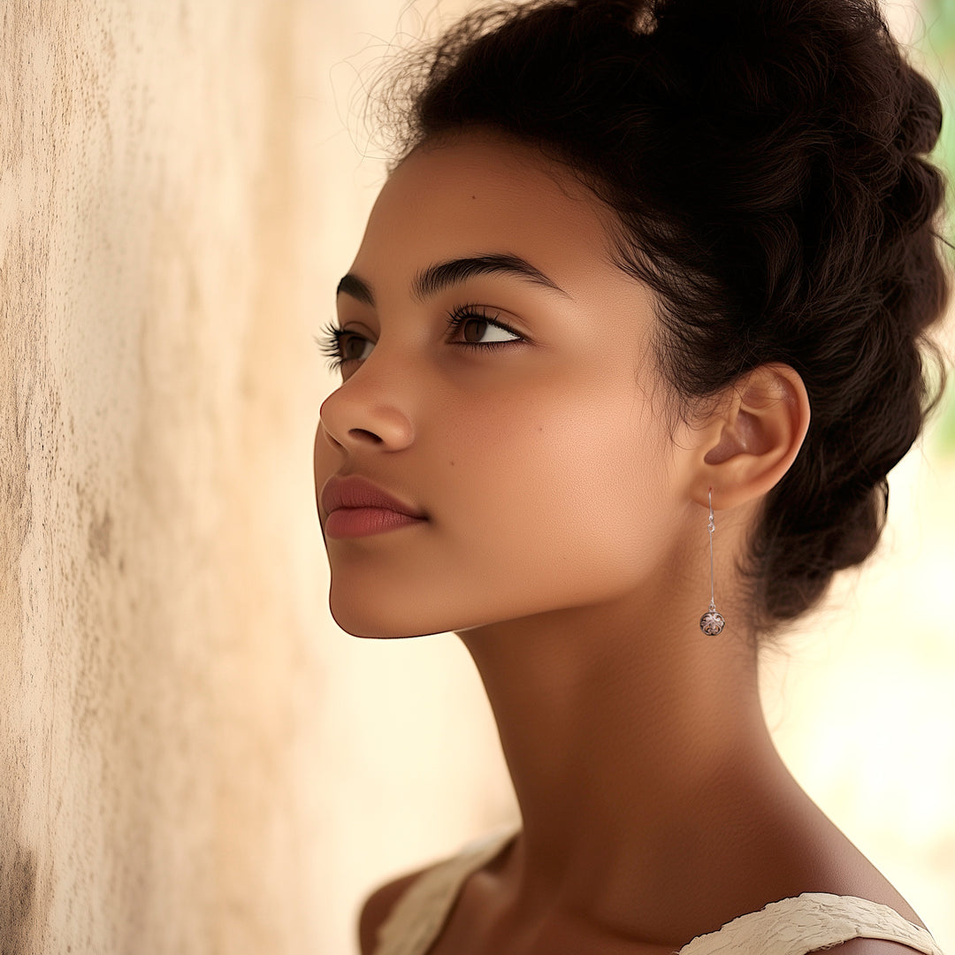 Silver Dangle Earrings Featuring Round Filigree Balls - Filigree Charm