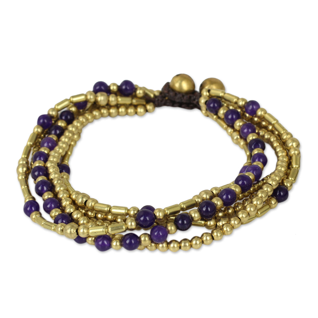 Purple Quartz and Brass Beaded Hand Crafted Bracelet - Purple Freedom