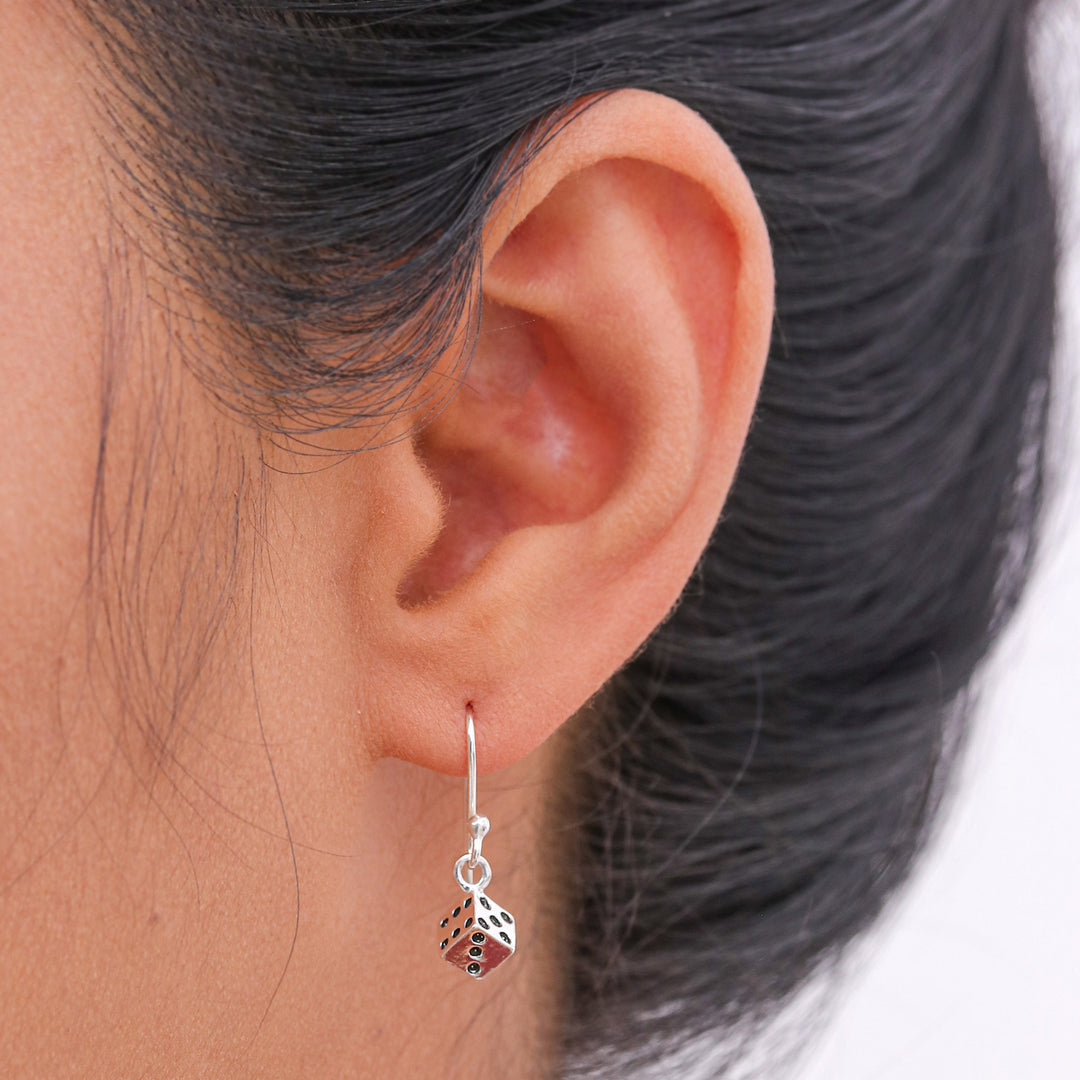Handmade Sterling Silver Dice Dangle Earrings from Thailand - Lucky Dice