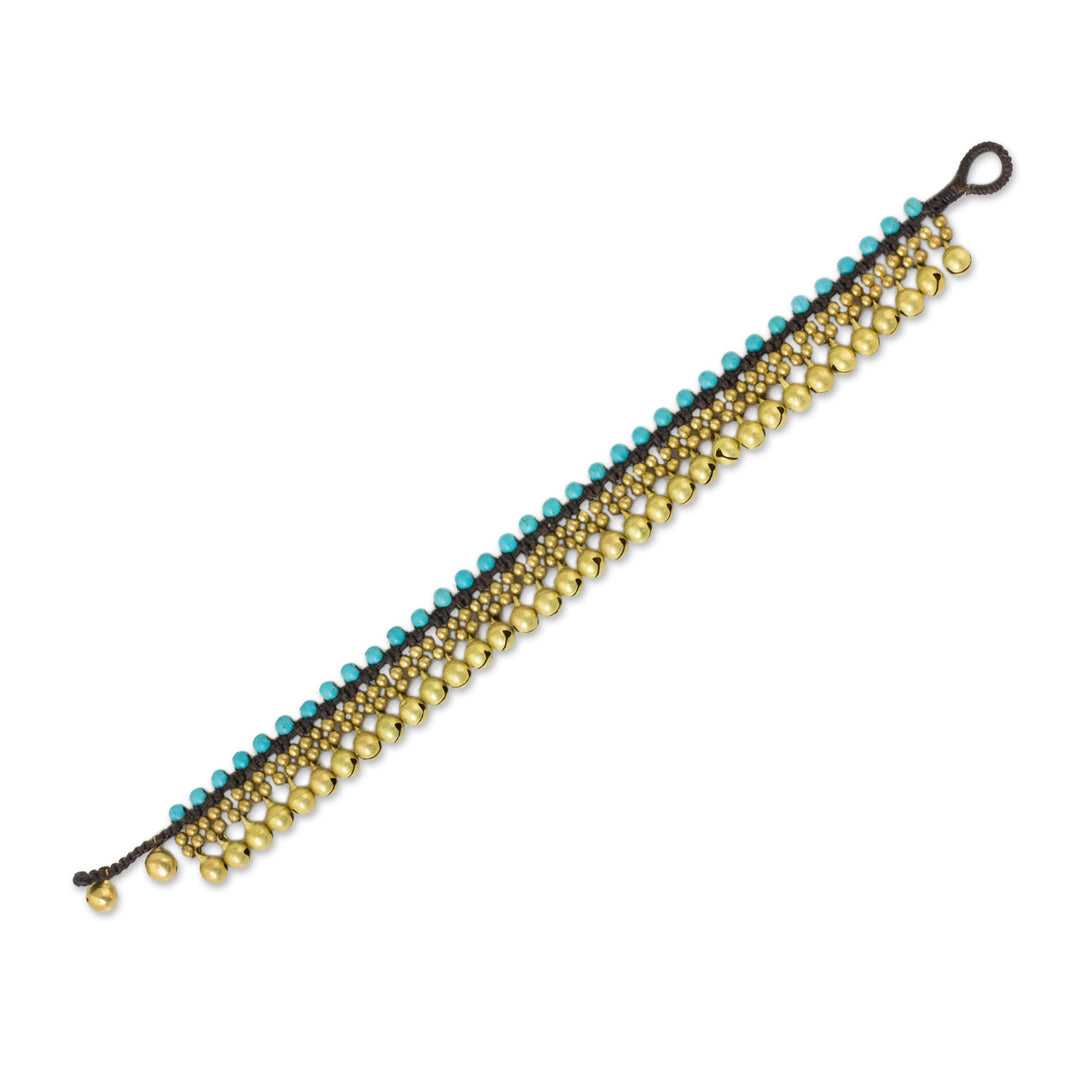 Brass Anklet with Blue Calcite and Jingling Bells - Blue Bells