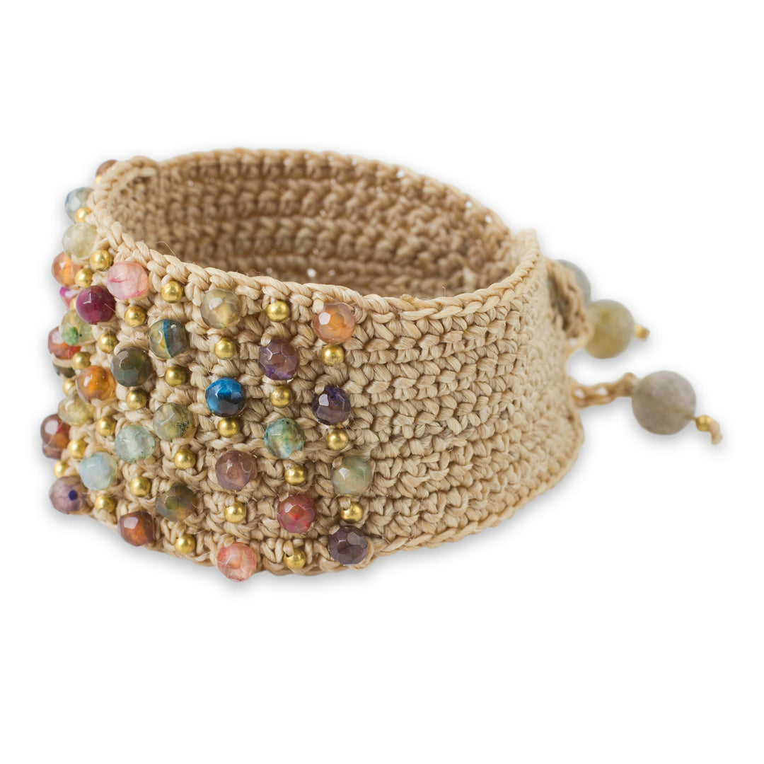 Hand Crocheted Wristband Bracelet with Multi Color Agates - Life in Pai