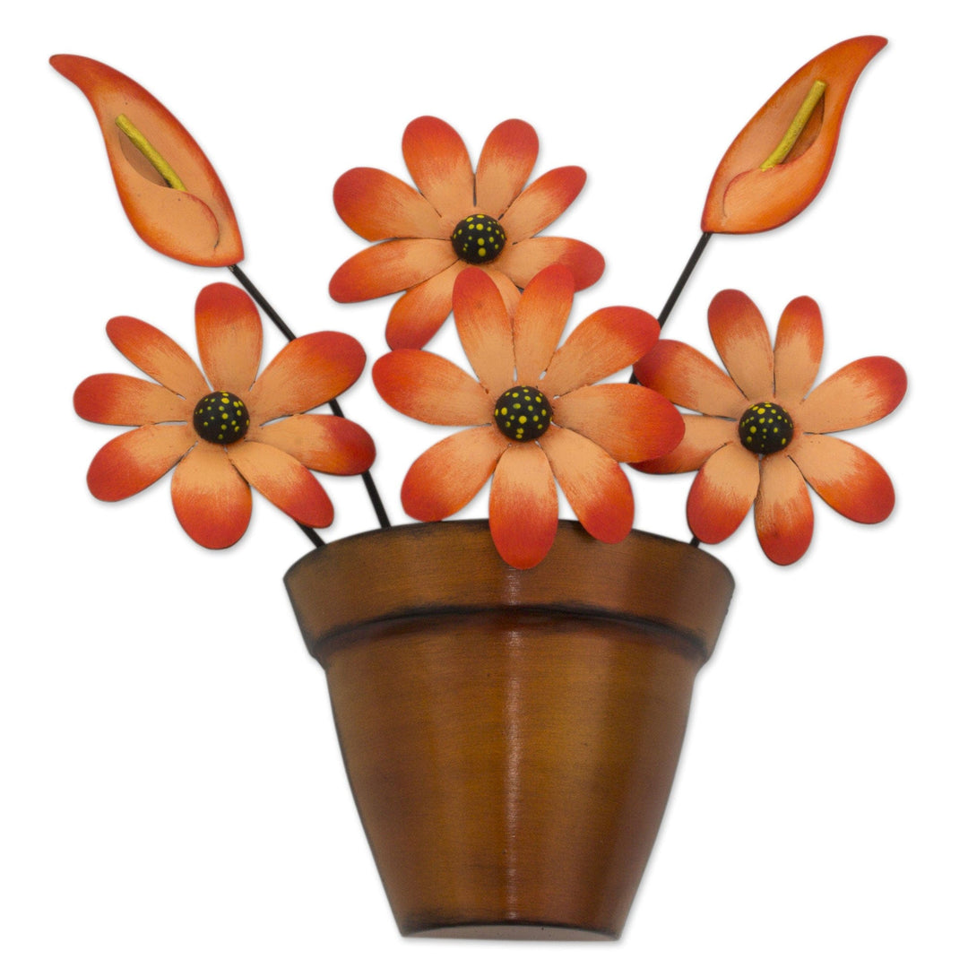 Mexico Fair Trade Iron Daisy Floral Wall Sculpture - Bright Daisy