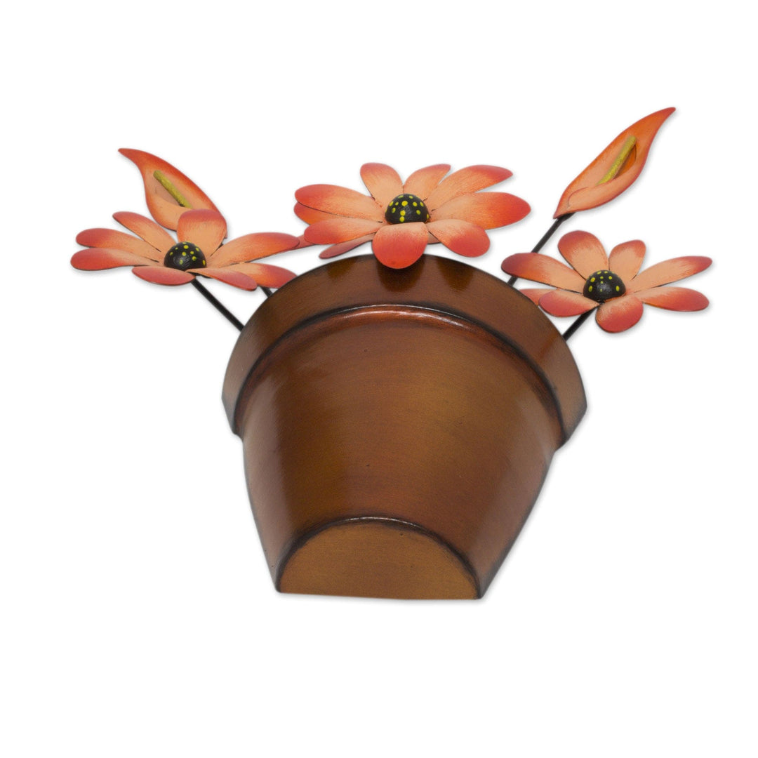 Mexico Fair Trade Iron Daisy Floral Wall Sculpture - Bright Daisy