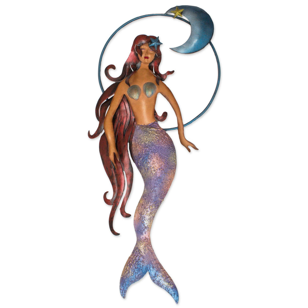 Mexican Mermaid Wall Sculpture Hand Made of Iron - Mermaid Moon