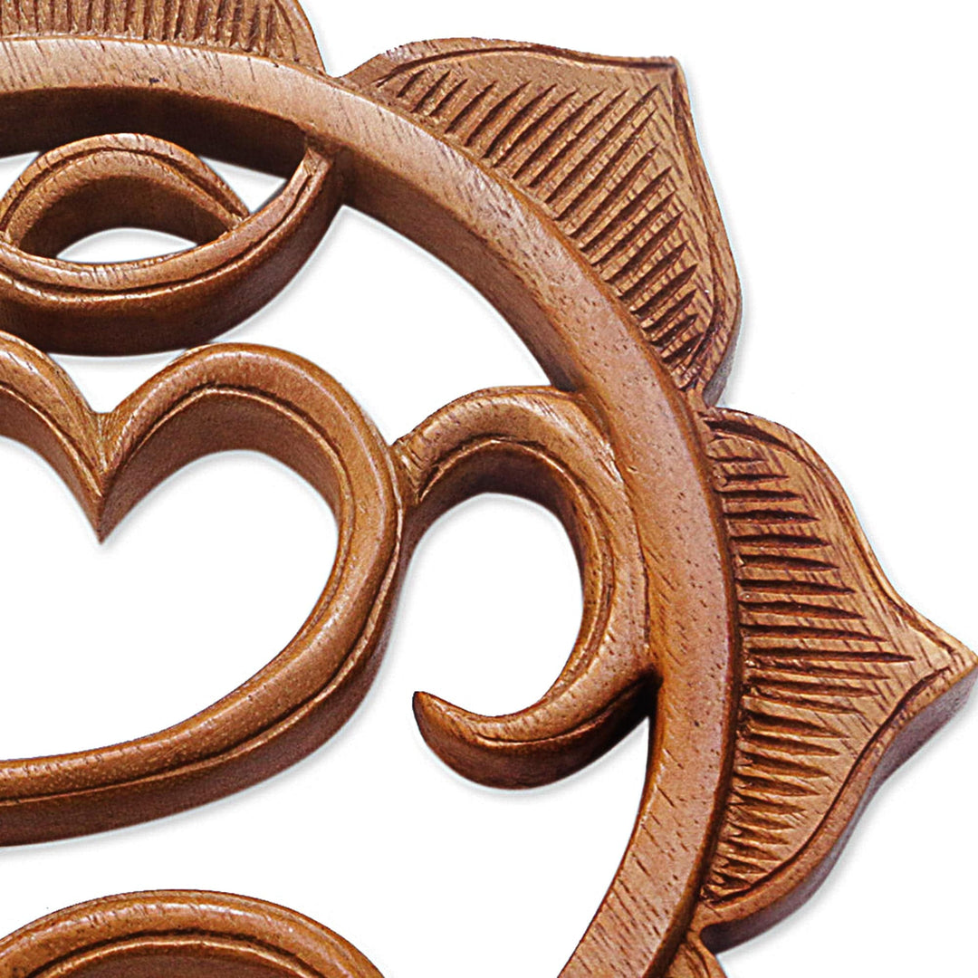 Artisan Carved Balinese Hindu Wood Relief Panel - Omkara