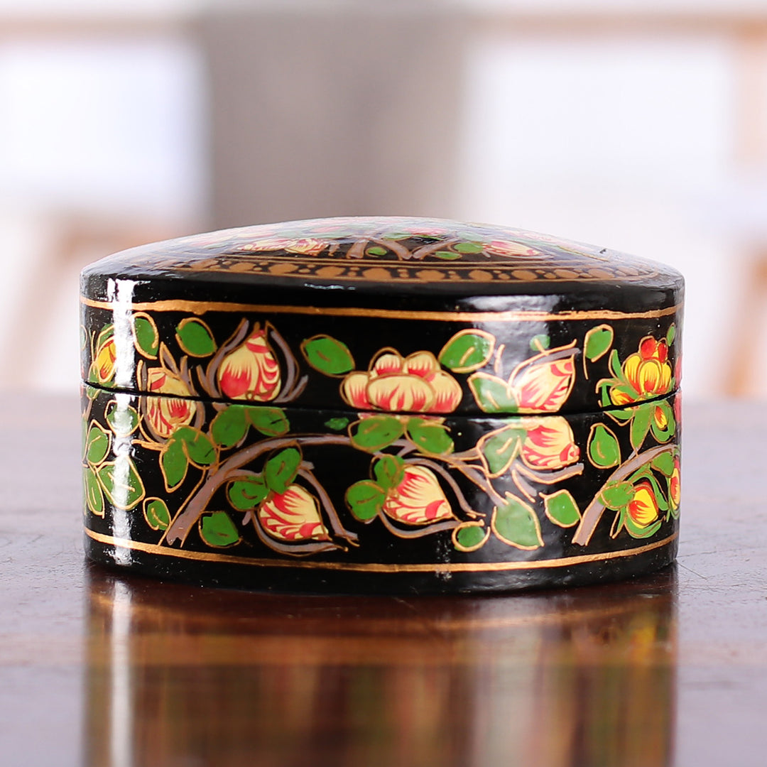 Flowers on Papier Mache Decorative Box from India - Rose Grandeur
