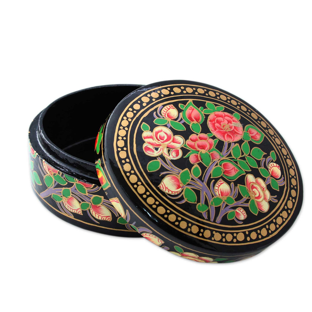 Flowers on Papier Mache Decorative Box from India - Rose Grandeur