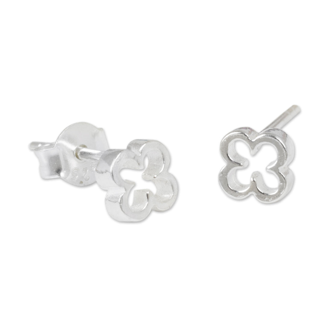 Thai Fair Trade Sterling Stud Earrings - Four-Leaf Clover