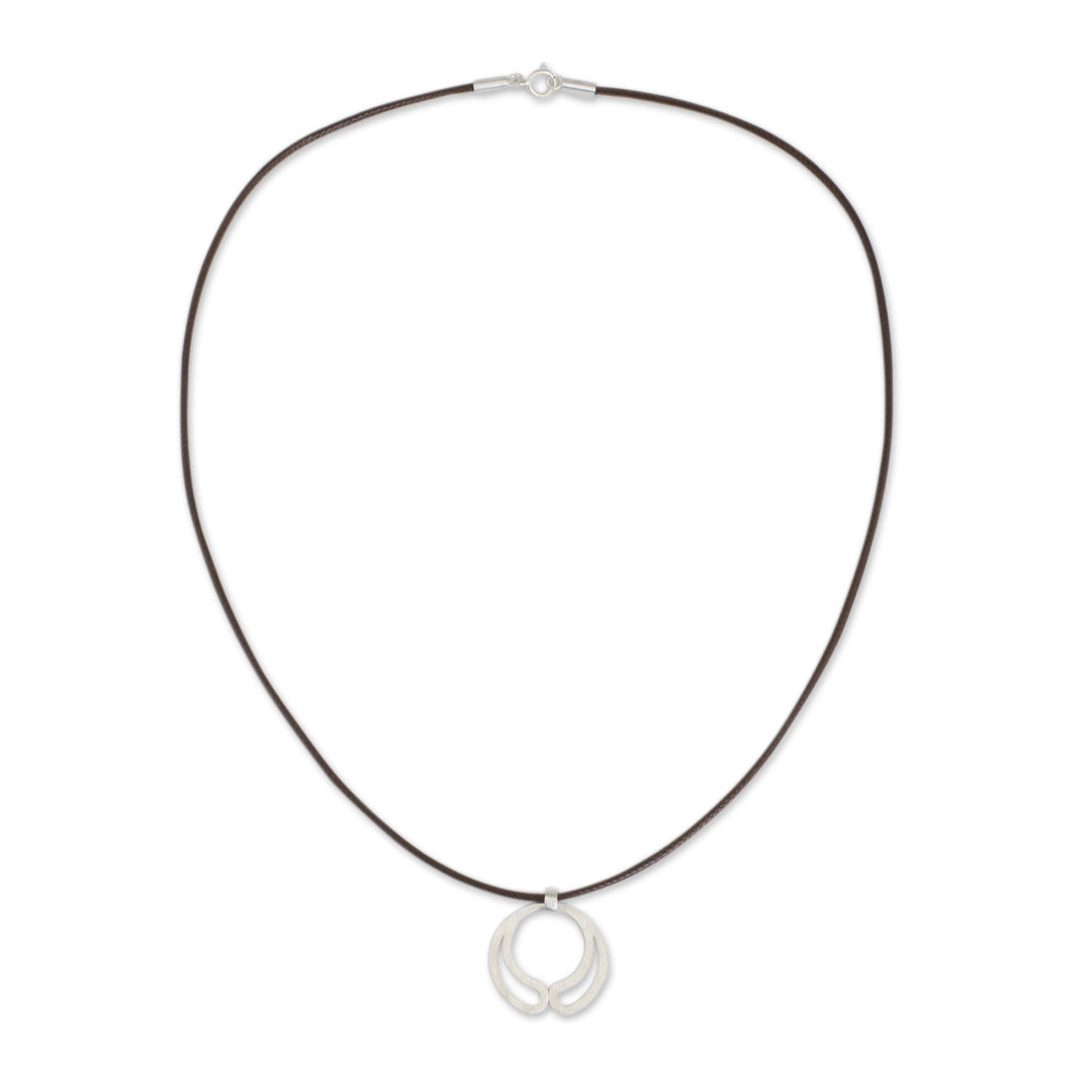 Thai Artisan Crafted Brushed Silver Pendant Necklace - Moon Embrace