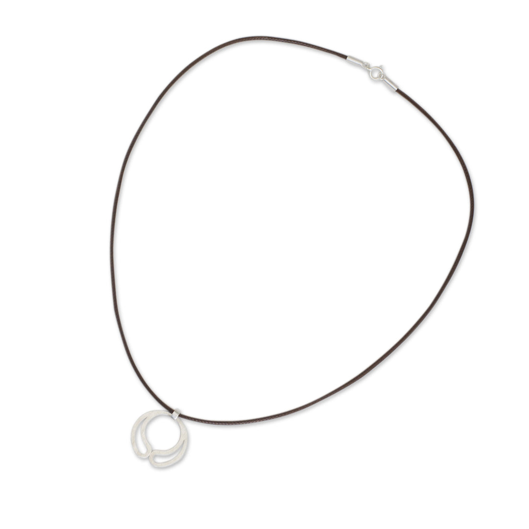 Thai Artisan Crafted Brushed Silver Pendant Necklace - Moon Embrace