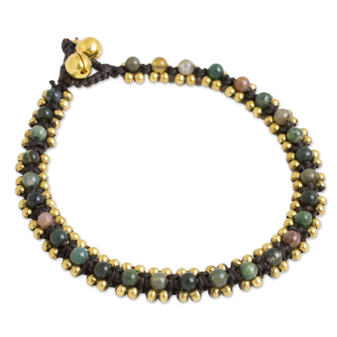 Thailand Crocheted Agate Anklet with Brass Beads and Bells - Tinkling Bells