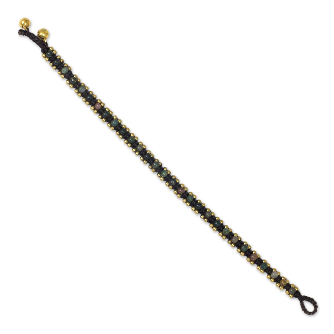 Thailand Crocheted Agate Anklet with Brass Beads and Bells - Tinkling Bells