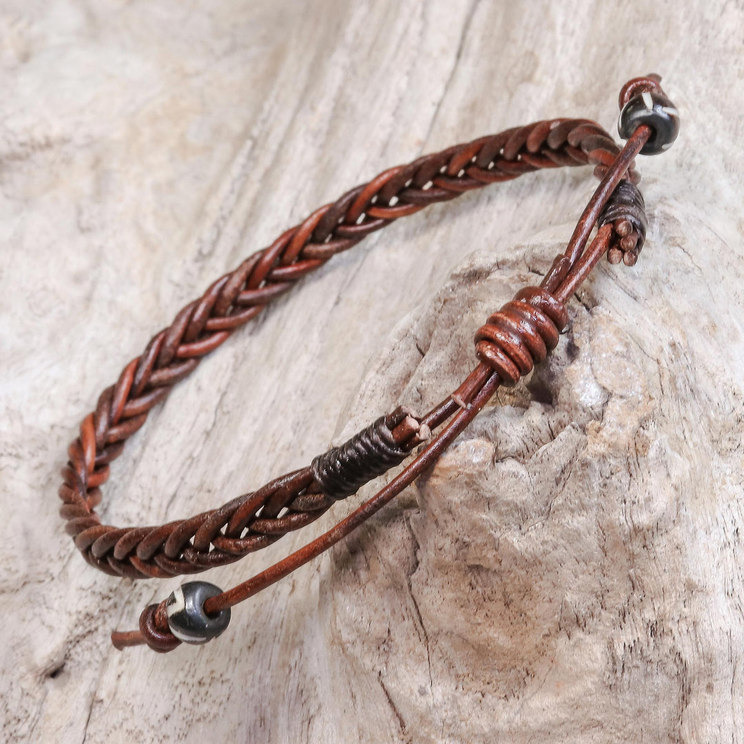 Cinnamon Brown Leather Braided Bracelet from Thailand - Cinnamon Braid