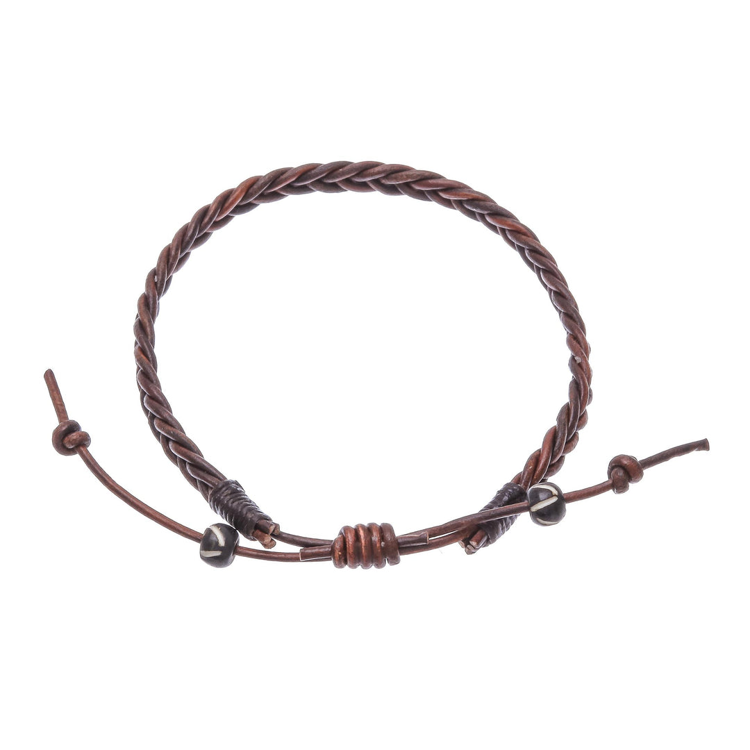 Cinnamon Brown Leather Braided Bracelet from Thailand - Cinnamon Braid