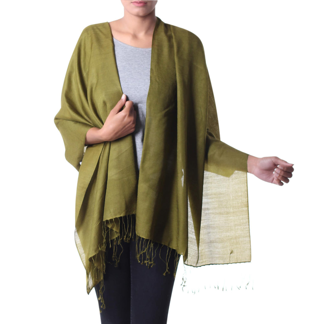 Soft Sage Green Woven Wool Shawl Crafted in India - Valley of Kashmir in Sage