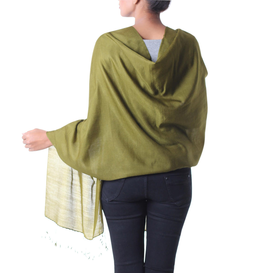 Soft Sage Green Woven Wool Shawl Crafted in India - Valley of Kashmir in Sage