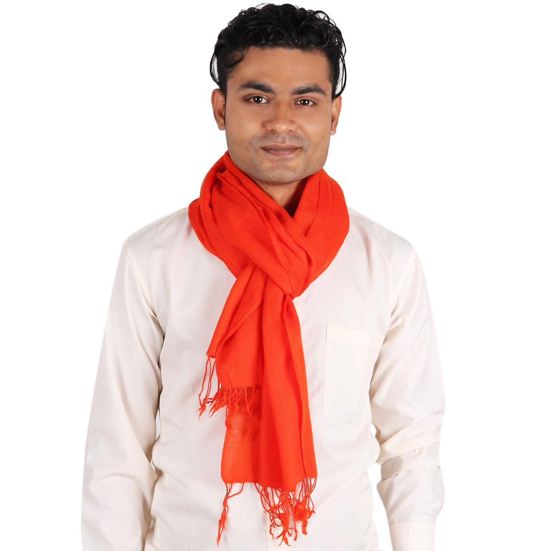 Men's Woven Wool Orange-Red Scarf from India - Kashmiri Fire