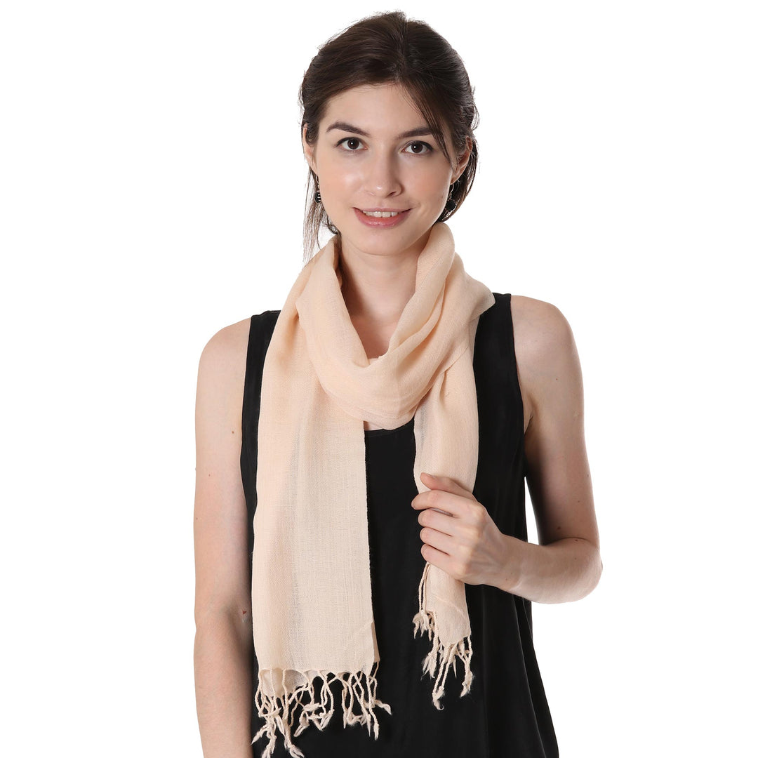 Semi Sheer Wool Scarf in Pale Peach Wool - Pale Peach