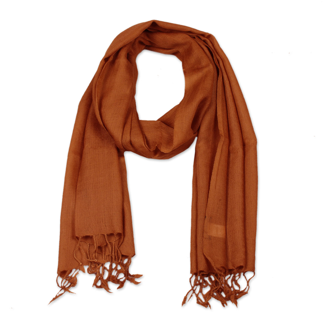 India Lightweight Brown Wool Men's Scarf - Kashmiri Cinnamon