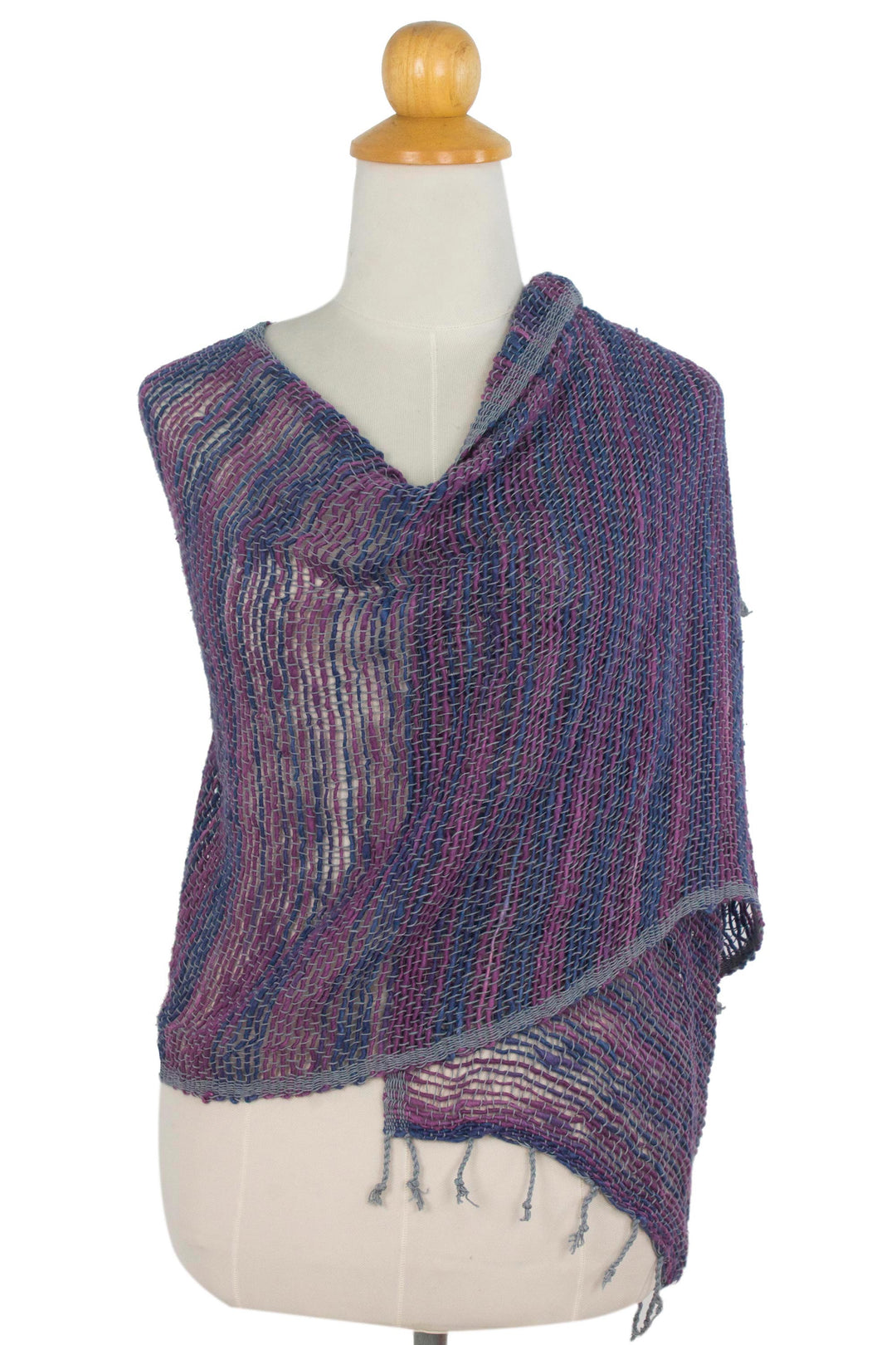 Hand Woven Cotton Shawl Thai Blue Purple Wrap - Breeze of Blue Purple