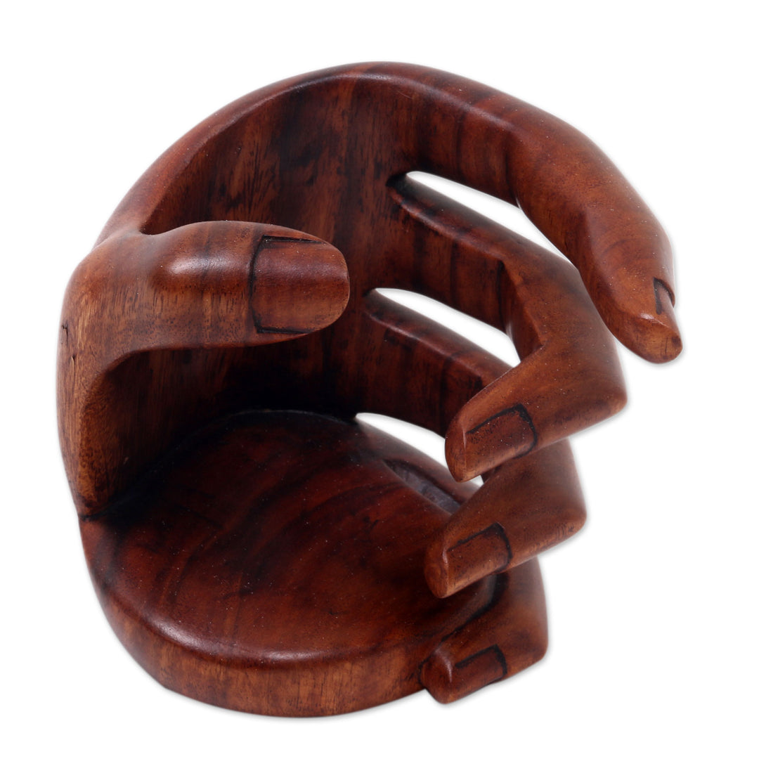 Balinese Signed Hand Carved Wood Wine Bottle Holder - Hold Me