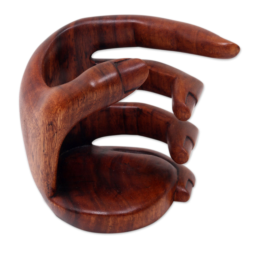 Balinese Signed Hand Carved Wood Wine Bottle Holder - Hold Me