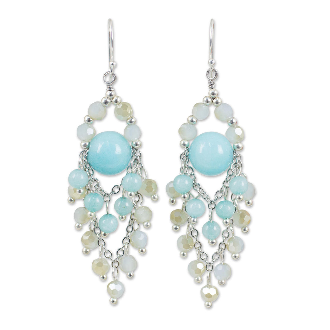 Beaded Chandelier Earrings with Blue Quartz and Glass Beads - Brilliant Meteor