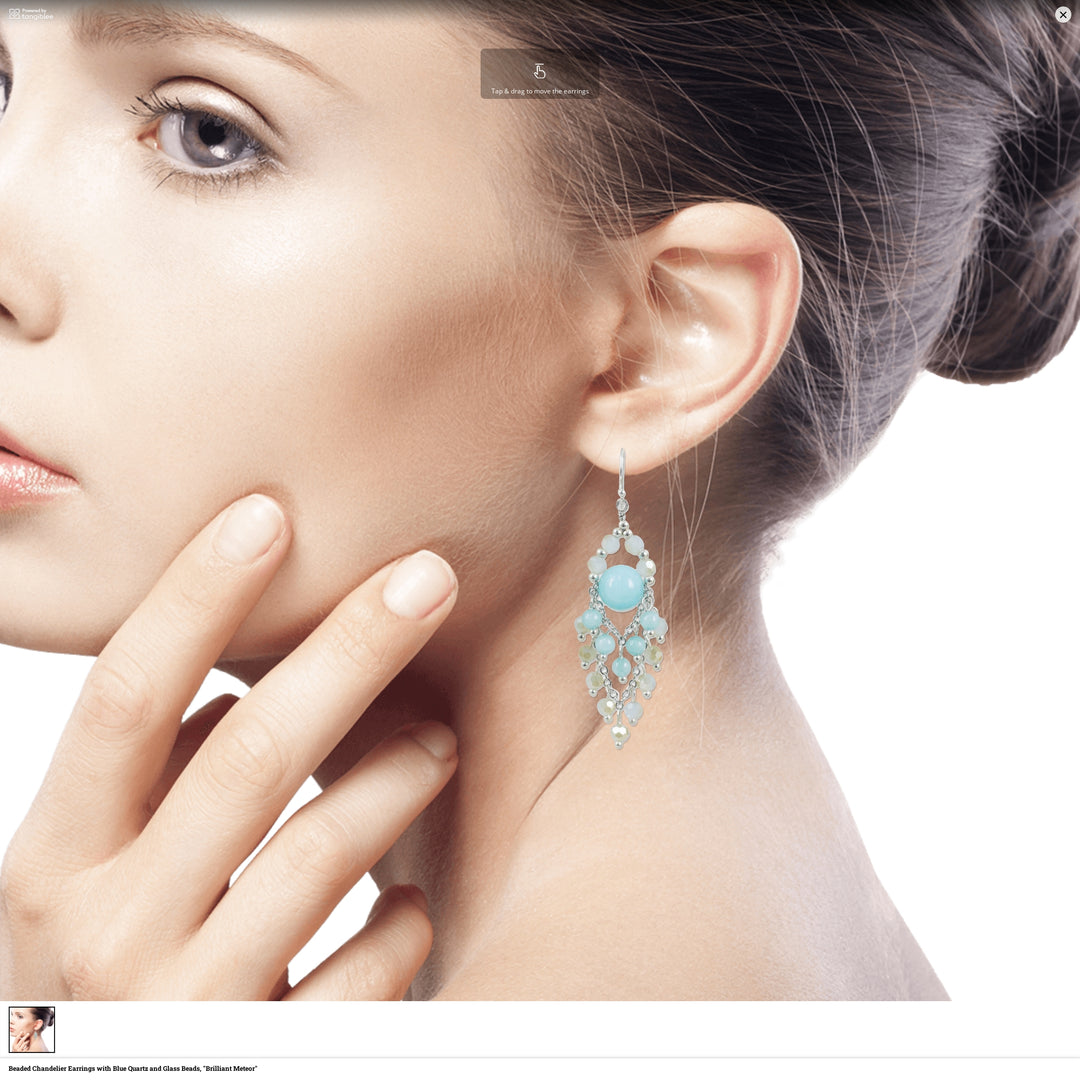 Beaded Chandelier Earrings with Blue Quartz and Glass Beads - Brilliant Meteor