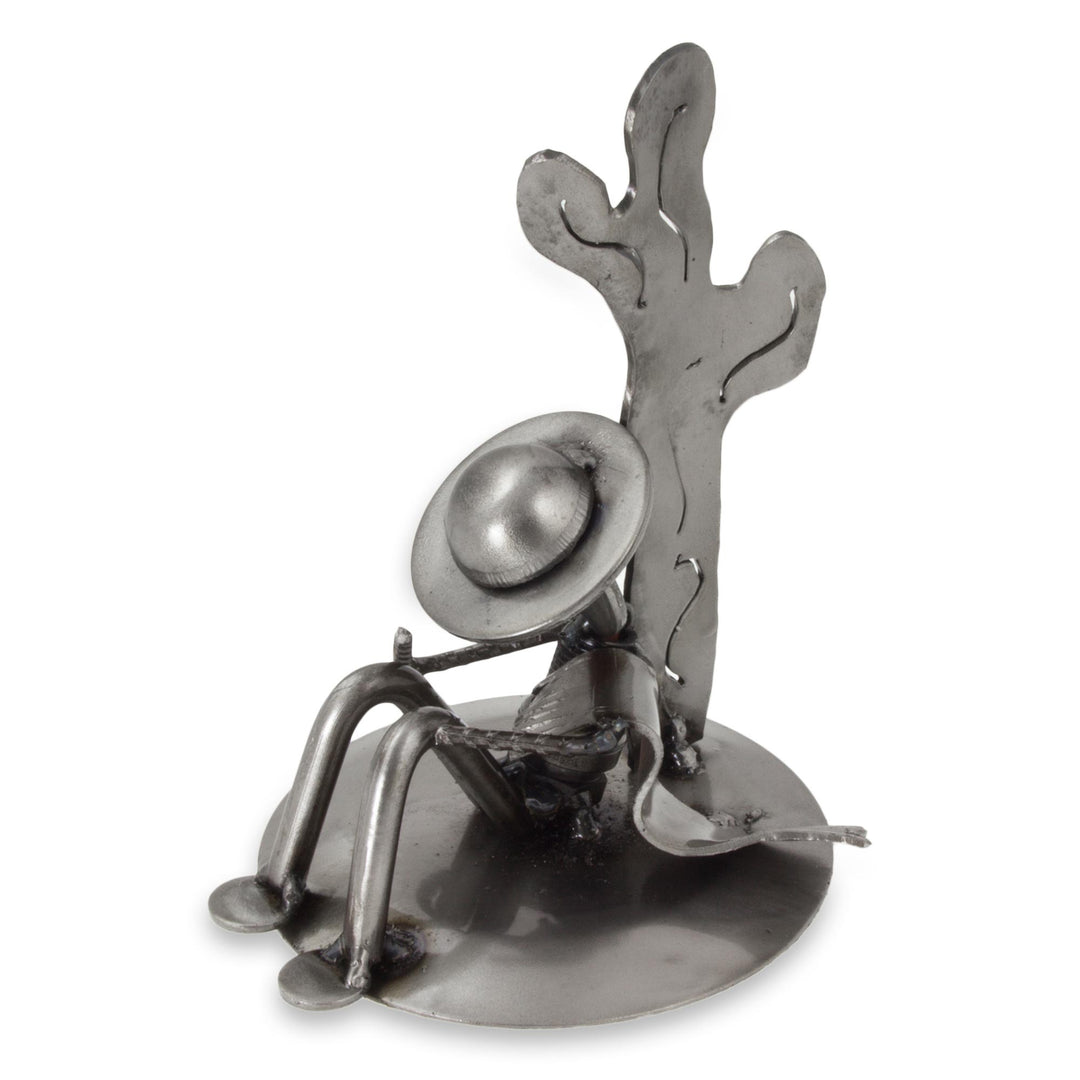 Mexican Handcrafted Rustic Sculpture from Recycled Metal - Rustic Relaxation