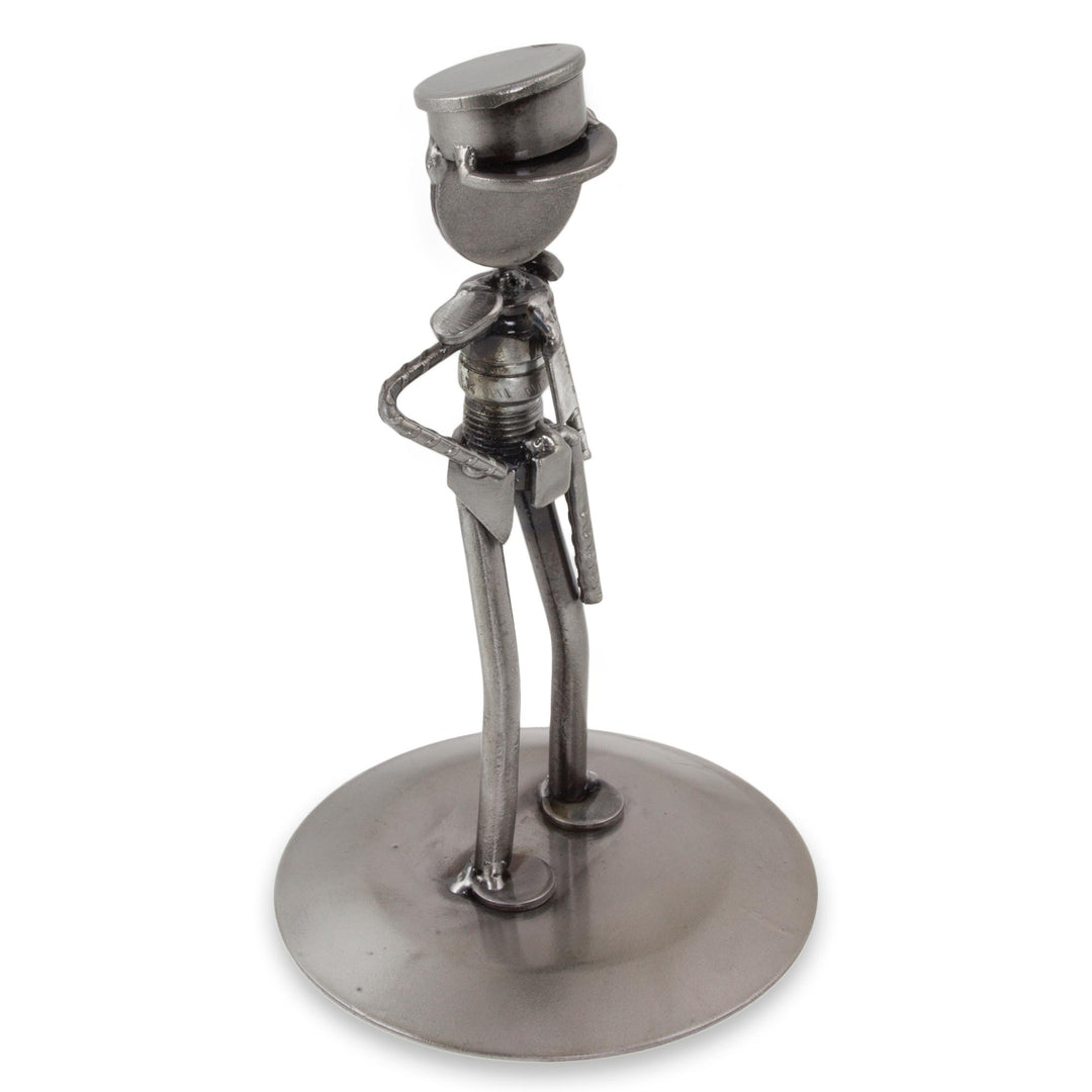 Upcycled Metal and Auto Part Police Officer Sculpture - Rustic Police Officer