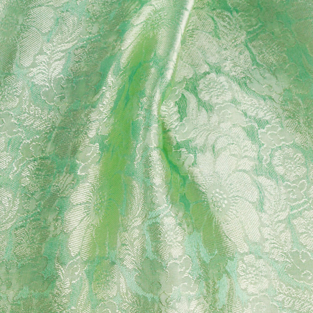 Spring Green Rayon and Silk Blend Floral Jacquard Shawl - Green Bouquet