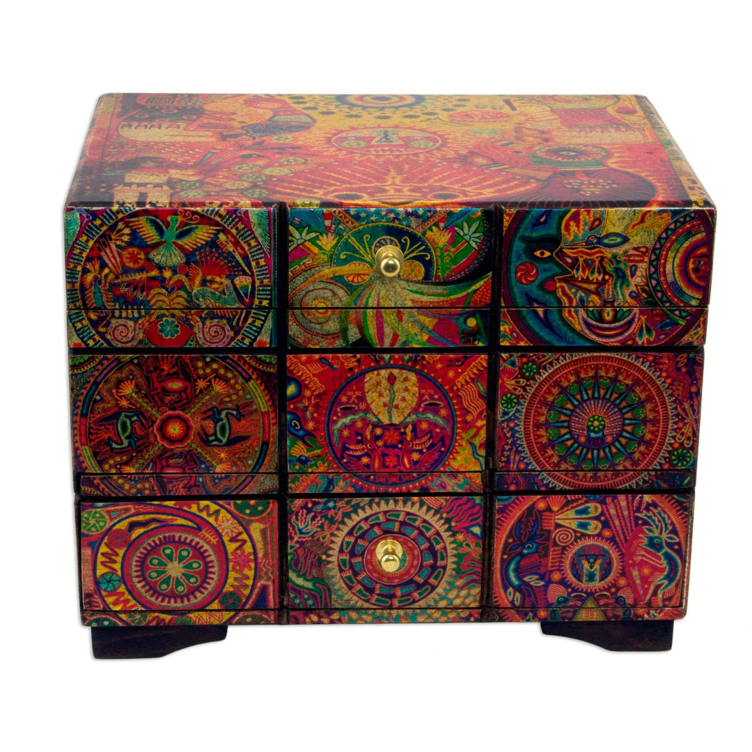 Multicolor Huichol Theme on Decoupage Jewelry Box - Huichol Portal