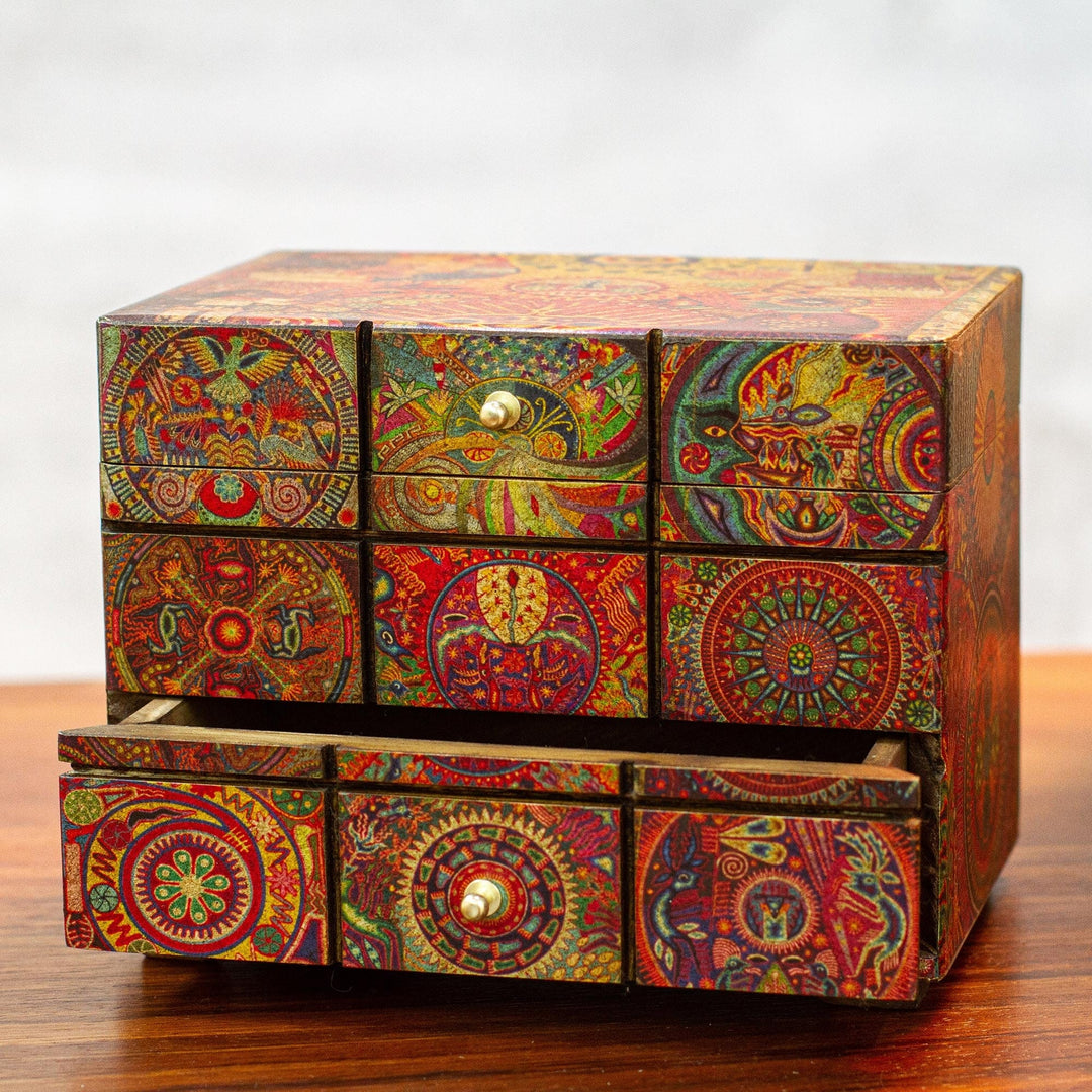 Multicolor Huichol Theme on Decoupage Jewelry Box - Huichol Portal