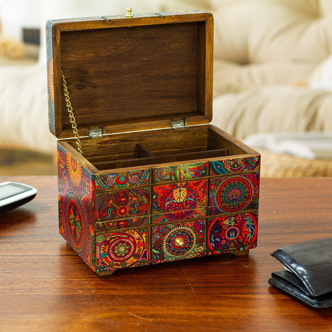 Multicolor Huichol Theme on Decoupage Jewelry Box - Huichol Portal