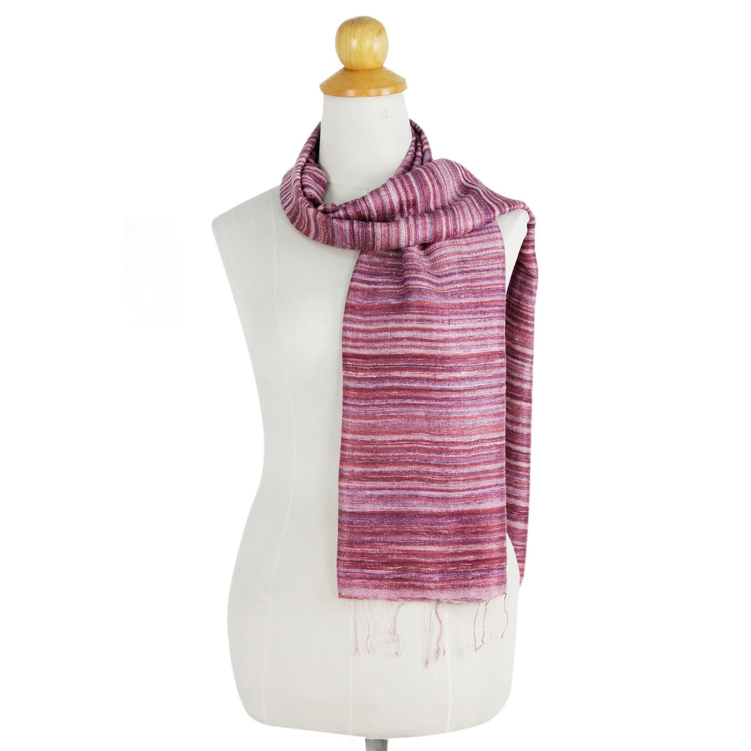 Hand Woven Red Purple and Pink 100% Silk Scarf - Crimson Iridescence