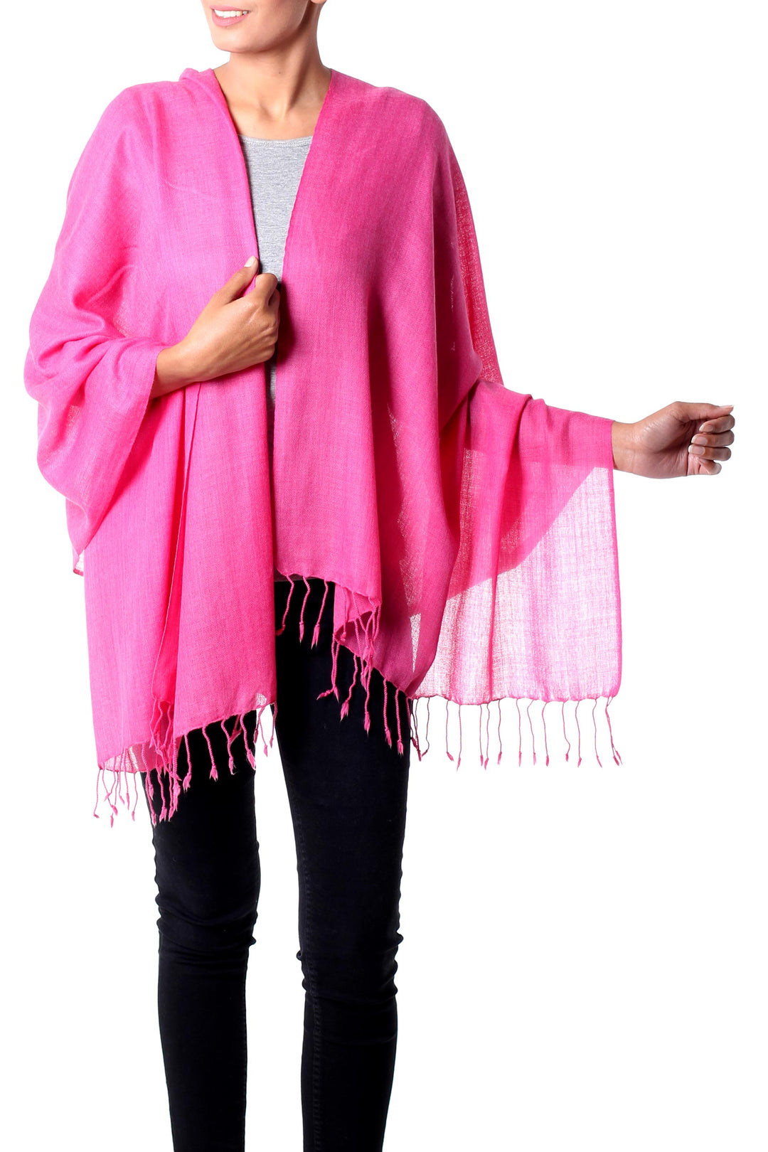 Indian Shawl Wool Blend Wrap Diamond Pattern in Pink - Pink Diamond Fantasy