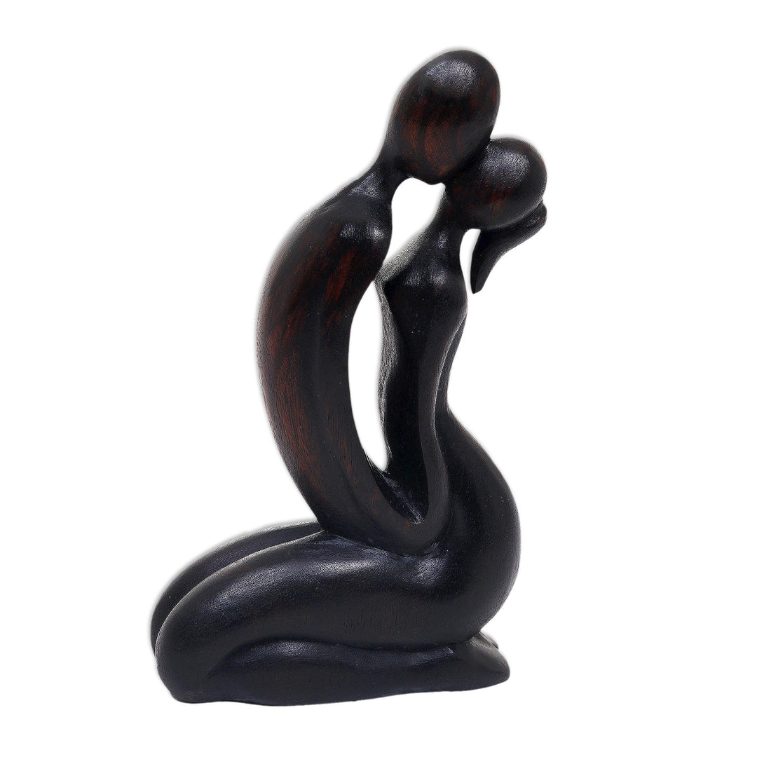 Romantic Hand Carved Wood Sculpture of Lovers' Kiss - The Kiss
