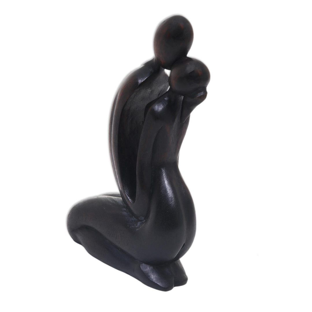 Romantic Hand Carved Wood Sculpture of Lovers' Kiss - The Kiss