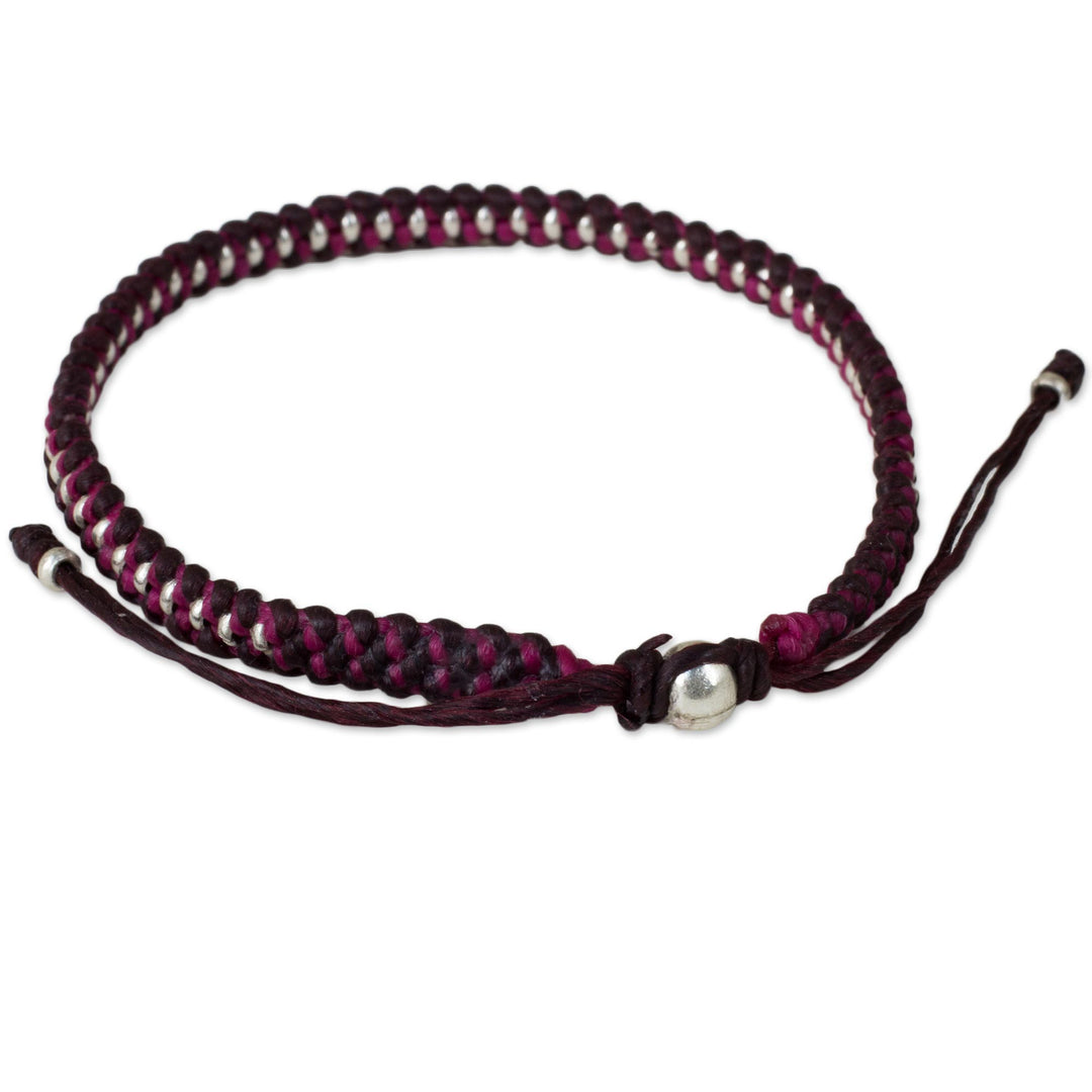 Artisan Crafted Braided Bracelet with Silver Beads - Bringing Friendship in Magenta
