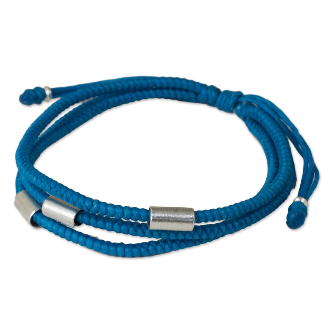 Artisan Crafted Blue Braided Bracelet with Silver Accents - Best Friend in Blue