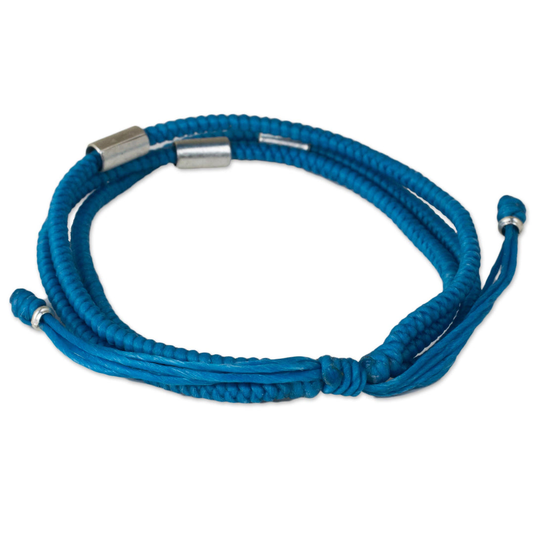 Artisan Crafted Blue Braided Bracelet with Silver Accents - Best Friend in Blue