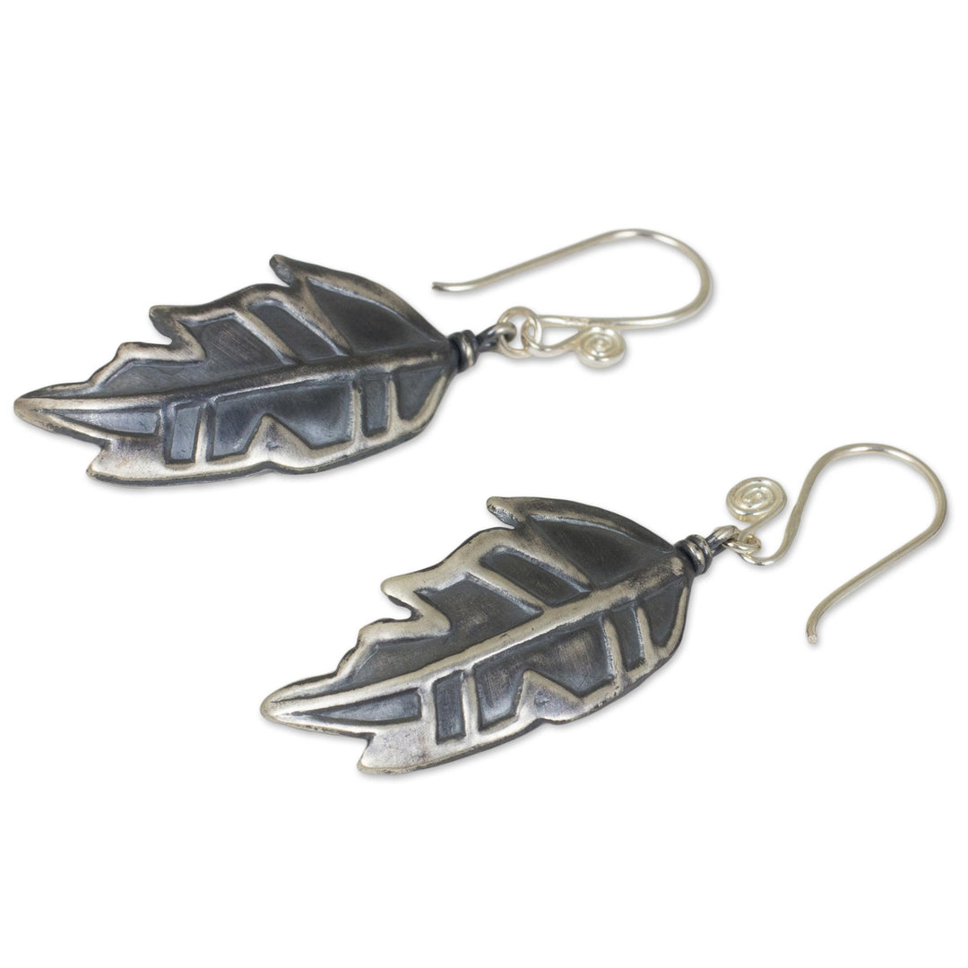 Thai Exotic Leaf Earrings Handmade in 925 Sterling Silver - Exotic Leaf