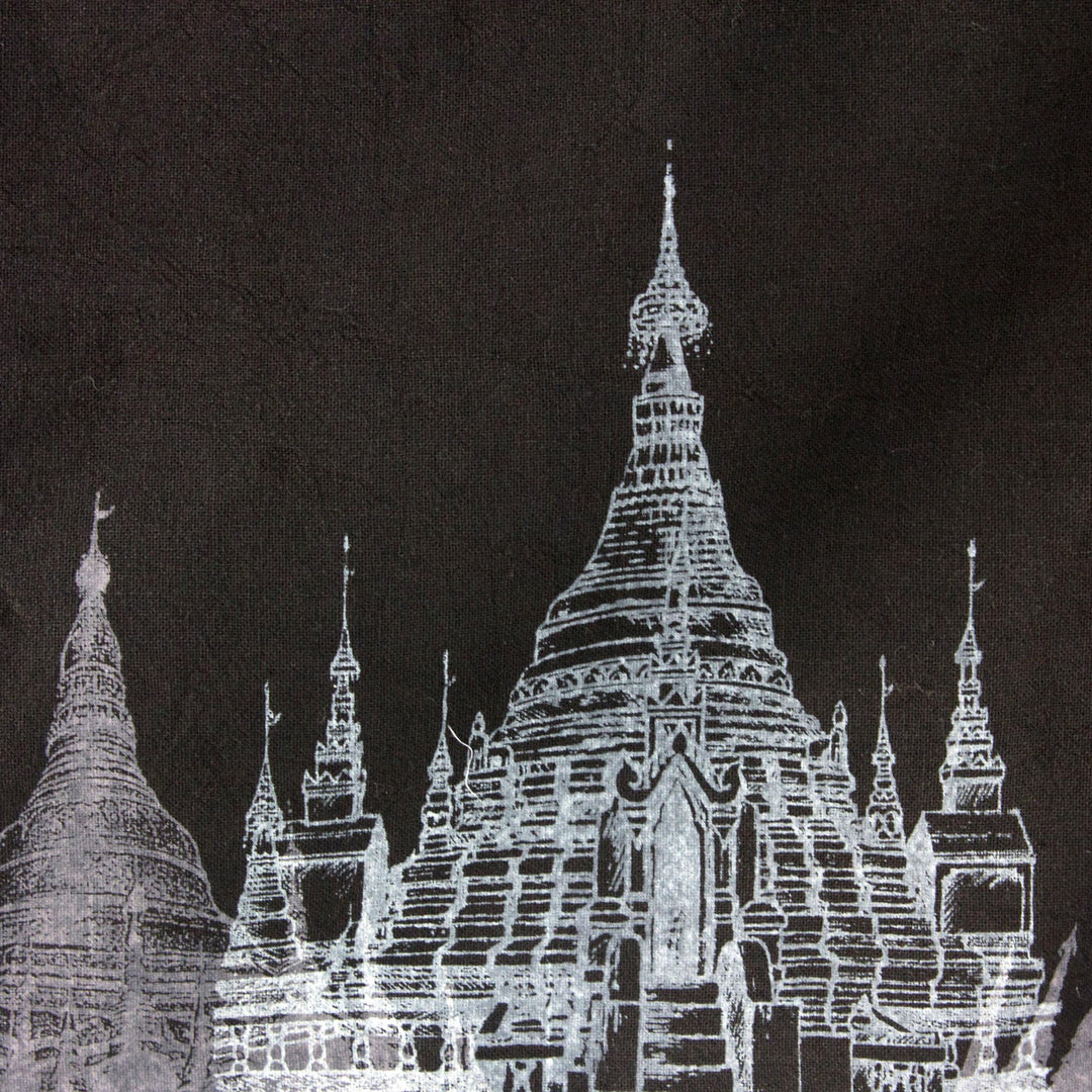 100% Cotton Artisan Crafted Table Runner with Pagoda Motif - Thai Pagoda