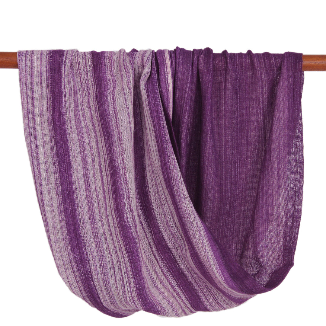 Hand Woven 100% Cotton Infinity Scarf in Purple and White - Purple Skies